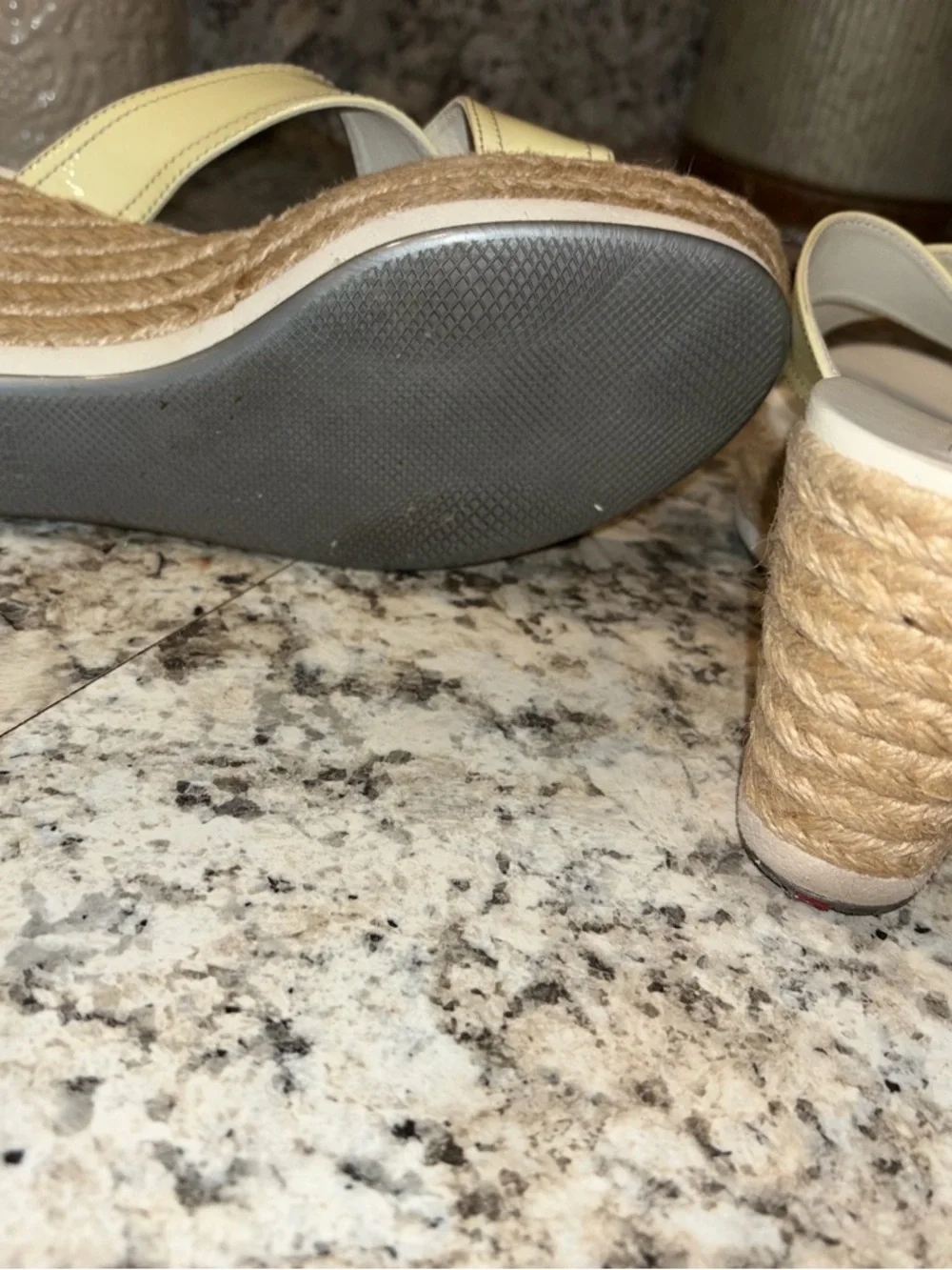Prada Espadrille Wedge Sandals Yellow Leather Buckle Platform Made in Italy EUC